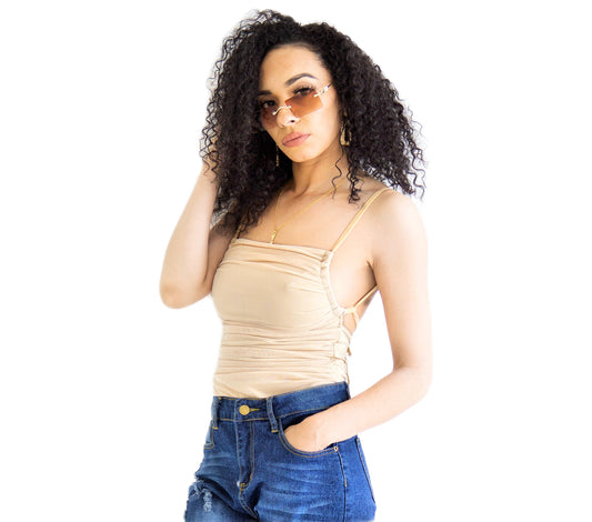 Ruched String Back Bodysuit